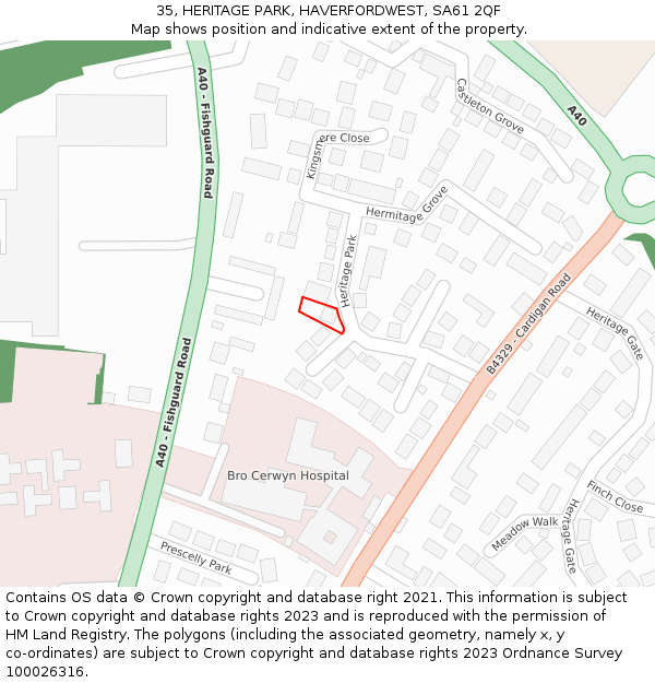 35, HERITAGE PARK, HAVERFORDWEST, SA61 2QF: Location map and indicative extent of plot