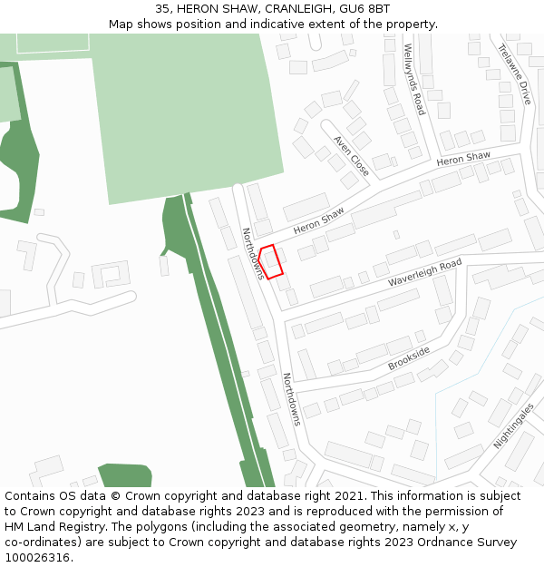 35, HERON SHAW, CRANLEIGH, GU6 8BT: Location map and indicative extent of plot