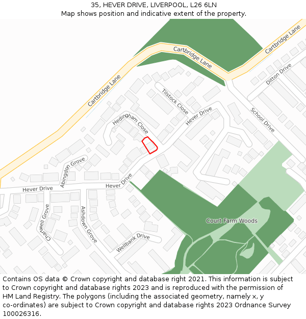 35, HEVER DRIVE, LIVERPOOL, L26 6LN: Location map and indicative extent of plot