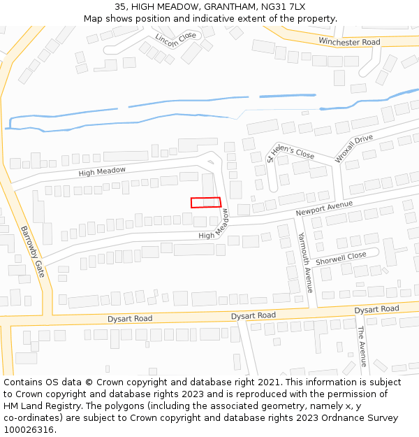 35, HIGH MEADOW, GRANTHAM, NG31 7LX: Location map and indicative extent of plot