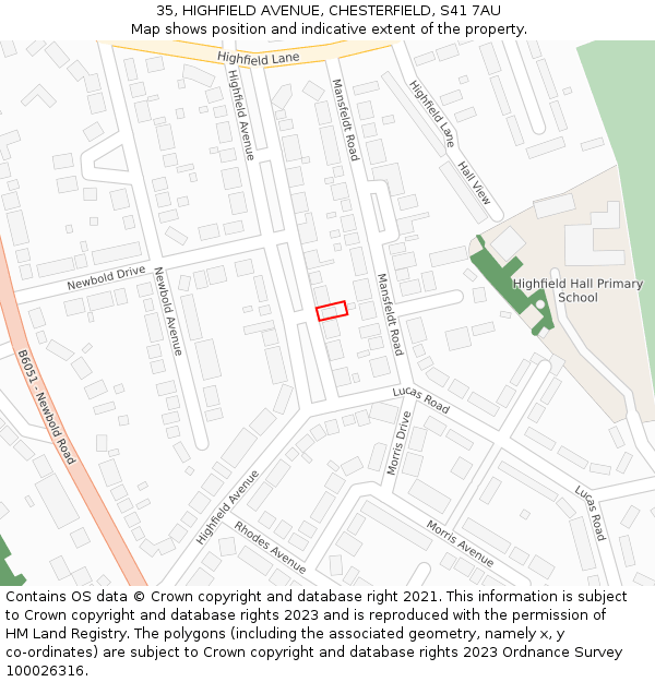 35, HIGHFIELD AVENUE, CHESTERFIELD, S41 7AU: Location map and indicative extent of plot