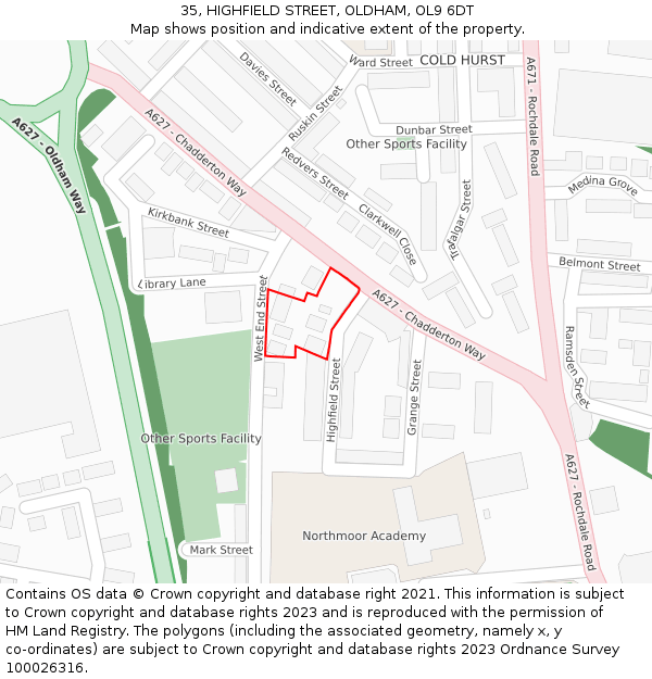 35, HIGHFIELD STREET, OLDHAM, OL9 6DT: Location map and indicative extent of plot