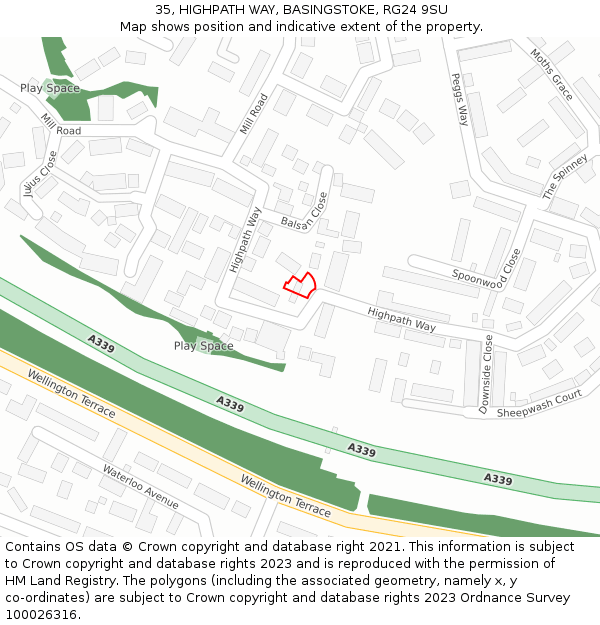 35, HIGHPATH WAY, BASINGSTOKE, RG24 9SU: Location map and indicative extent of plot