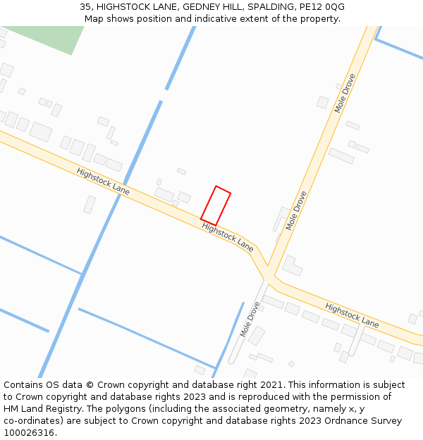 35, HIGHSTOCK LANE, GEDNEY HILL, SPALDING, PE12 0QG: Location map and indicative extent of plot