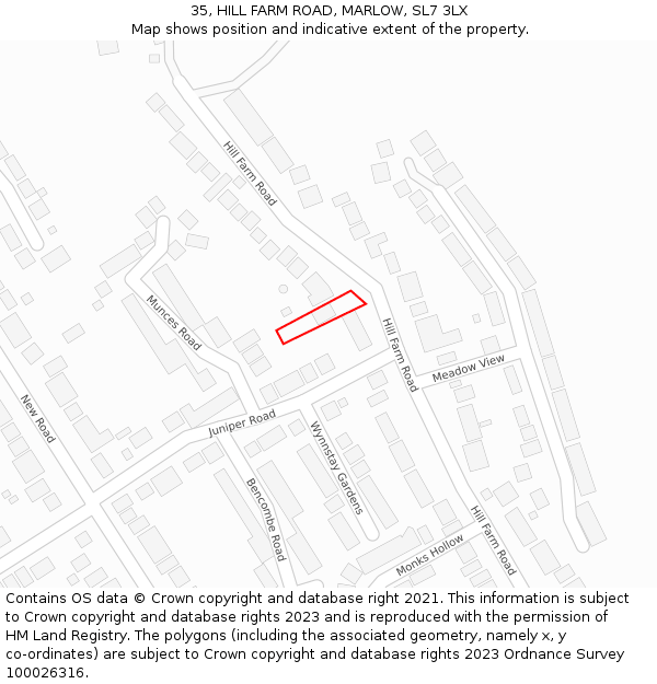 35, HILL FARM ROAD, MARLOW, SL7 3LX: Location map and indicative extent of plot