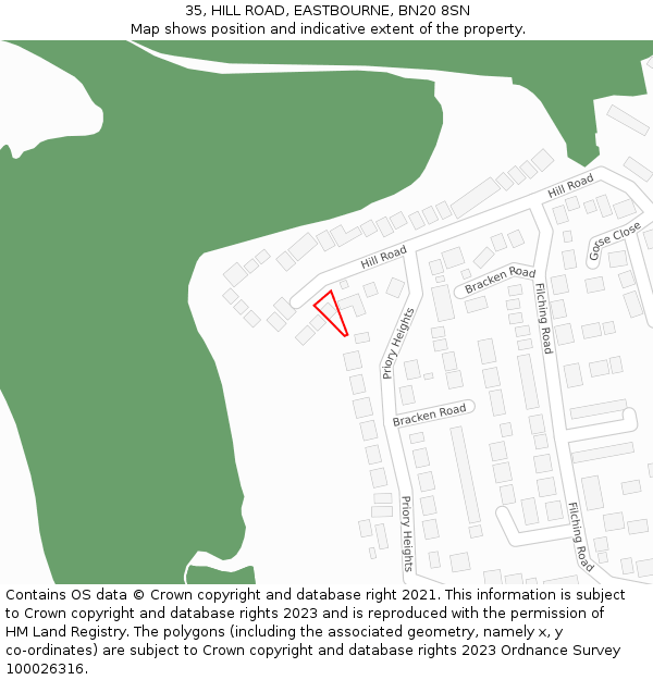 35, HILL ROAD, EASTBOURNE, BN20 8SN: Location map and indicative extent of plot