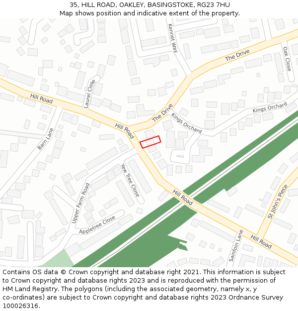 35, HILL ROAD, OAKLEY, BASINGSTOKE, RG23 7HU: Location map and indicative extent of plot