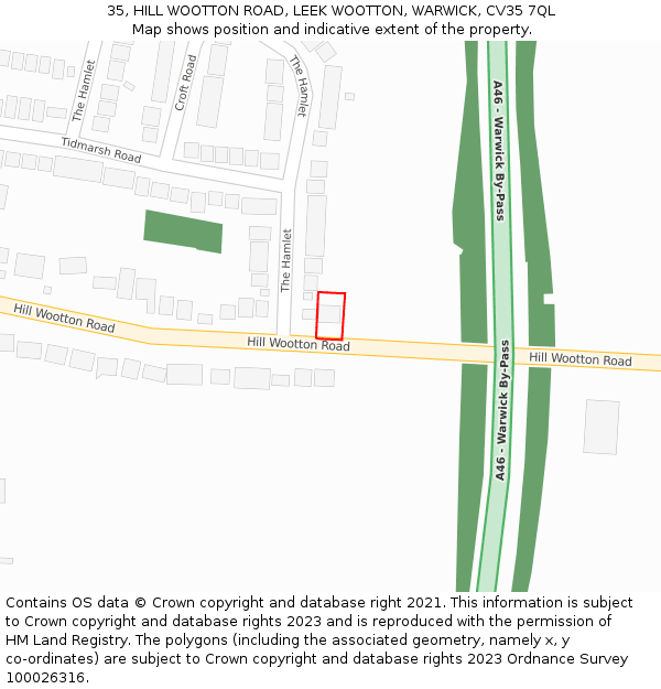 35, HILL WOOTTON ROAD, LEEK WOOTTON, WARWICK, CV35 7QL: Location map and indicative extent of plot