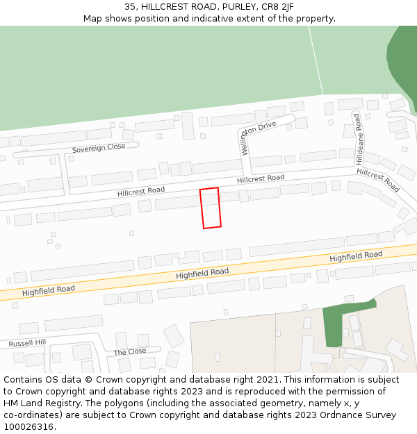 35, HILLCREST ROAD, PURLEY, CR8 2JF: Location map and indicative extent of plot