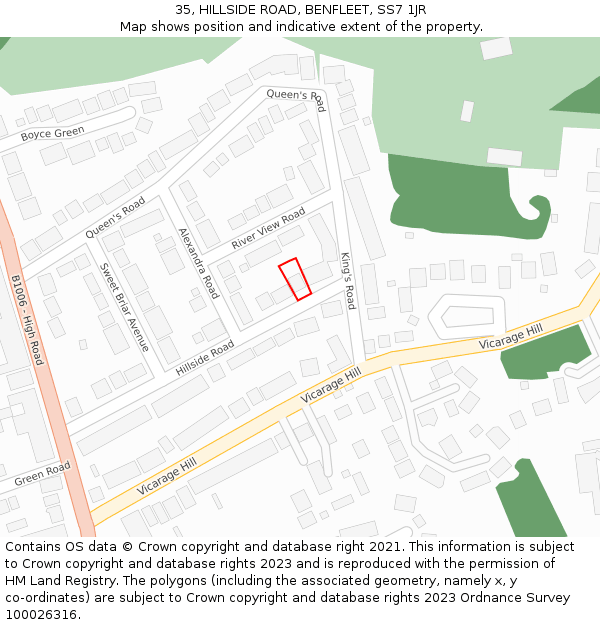 35, HILLSIDE ROAD, BENFLEET, SS7 1JR: Location map and indicative extent of plot