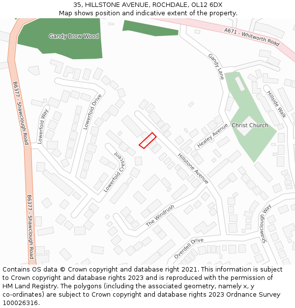 35, HILLSTONE AVENUE, ROCHDALE, OL12 6DX: Location map and indicative extent of plot