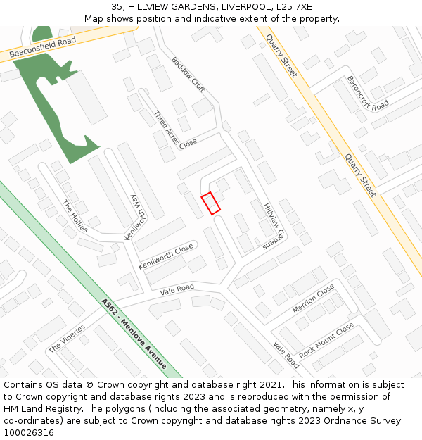 35, HILLVIEW GARDENS, LIVERPOOL, L25 7XE: Location map and indicative extent of plot