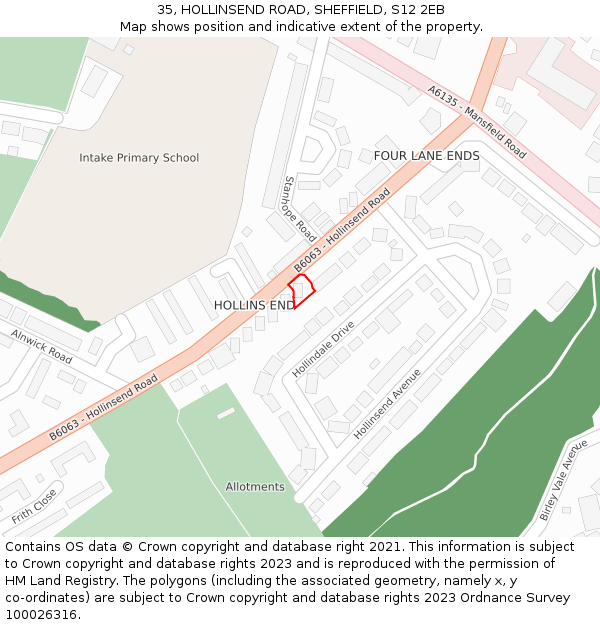 35, HOLLINSEND ROAD, SHEFFIELD, S12 2EB: Location map and indicative extent of plot
