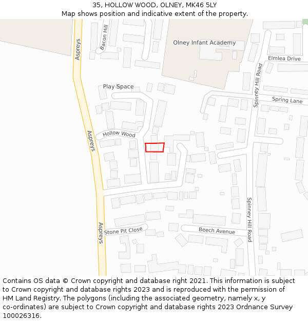 35, HOLLOW WOOD, OLNEY, MK46 5LY: Location map and indicative extent of plot