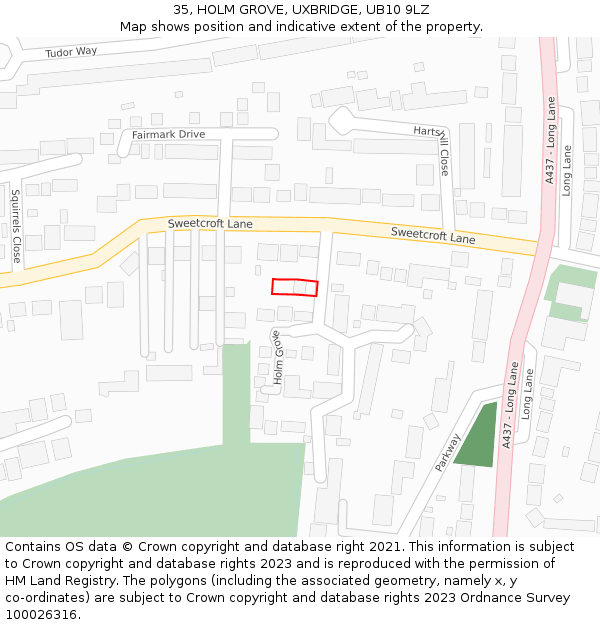 35, HOLM GROVE, UXBRIDGE, UB10 9LZ: Location map and indicative extent of plot