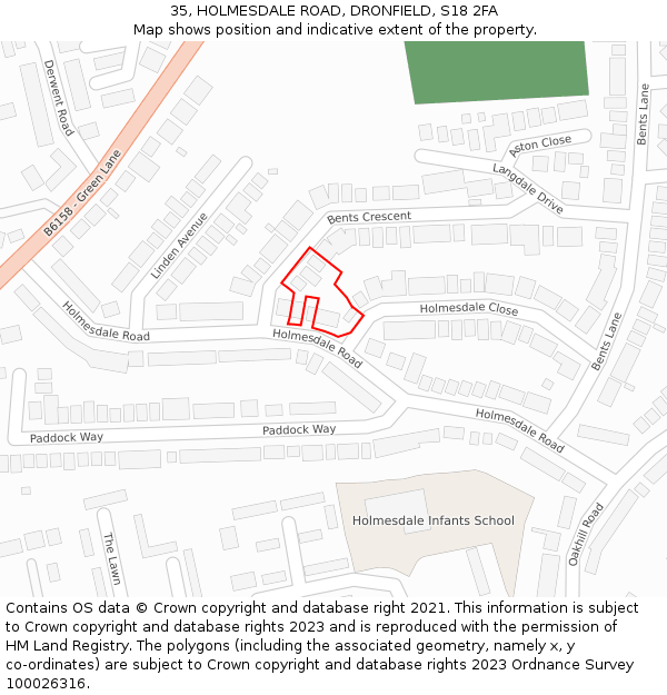 35, HOLMESDALE ROAD, DRONFIELD, S18 2FA: Location map and indicative extent of plot