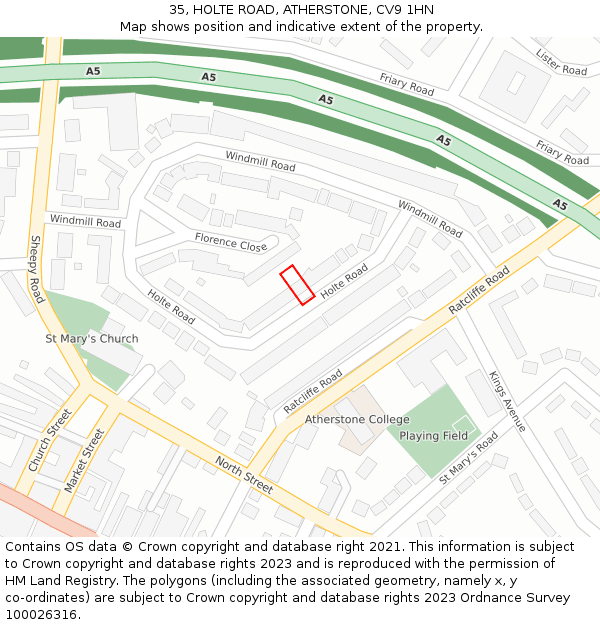 35, HOLTE ROAD, ATHERSTONE, CV9 1HN: Location map and indicative extent of plot