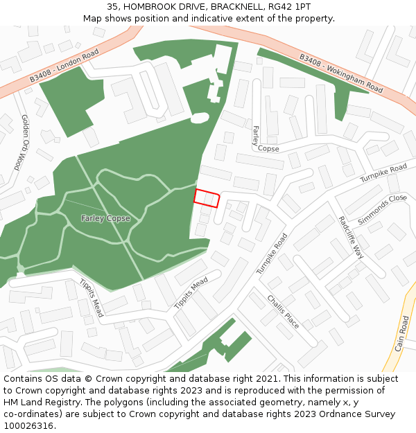 35, HOMBROOK DRIVE, BRACKNELL, RG42 1PT: Location map and indicative extent of plot