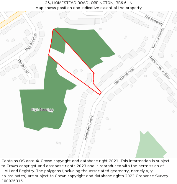 35, HOMESTEAD ROAD, ORPINGTON, BR6 6HN: Location map and indicative extent of plot