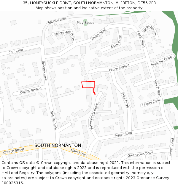 35, HONEYSUCKLE DRIVE, SOUTH NORMANTON, ALFRETON, DE55 2FR: Location map and indicative extent of plot