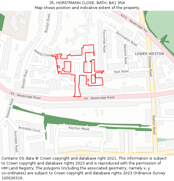 35, HORSTMANN CLOSE, BATH, BA1 3NX: Location map and indicative extent of plot