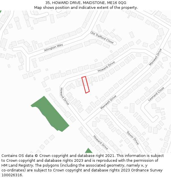 35, HOWARD DRIVE, MAIDSTONE, ME16 0QG: Location map and indicative extent of plot