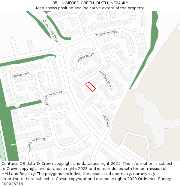 35, HUMFORD GREEN, BLYTH, NE24 4LY: Location map and indicative extent of plot