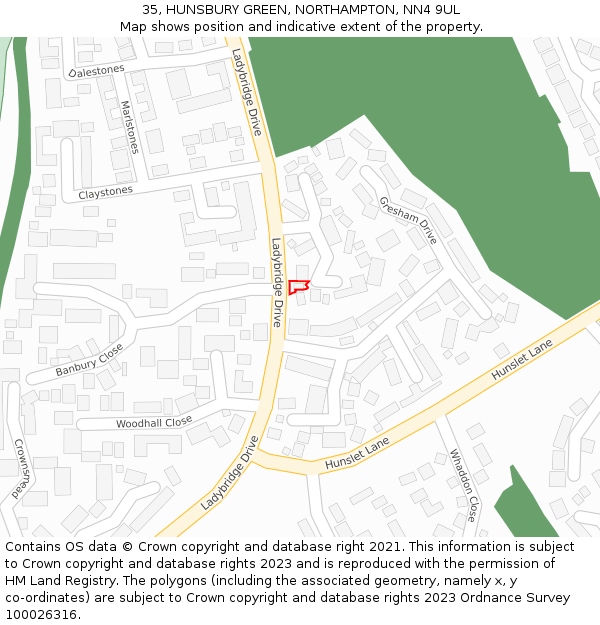 35, HUNSBURY GREEN, NORTHAMPTON, NN4 9UL: Location map and indicative extent of plot