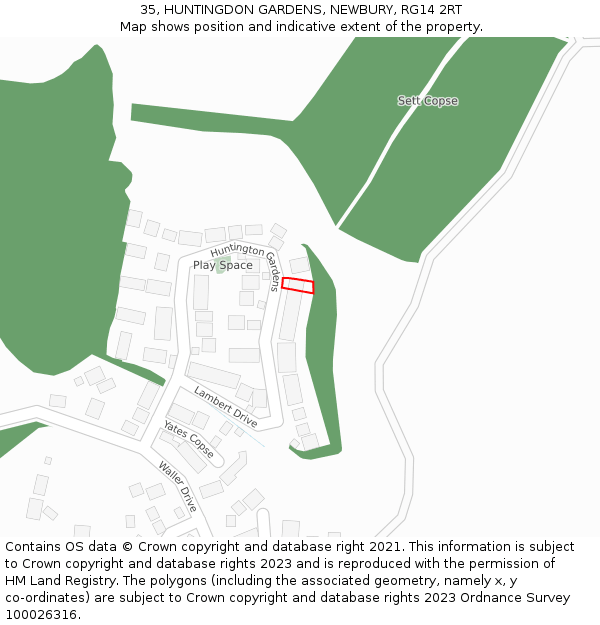 35, HUNTINGDON GARDENS, NEWBURY, RG14 2RT: Location map and indicative extent of plot