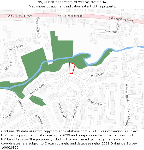 35, HURST CRESCENT, GLOSSOP, SK13 8UA: Location map and indicative extent of plot