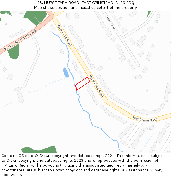 35, HURST FARM ROAD, EAST GRINSTEAD, RH19 4DQ: Location map and indicative extent of plot