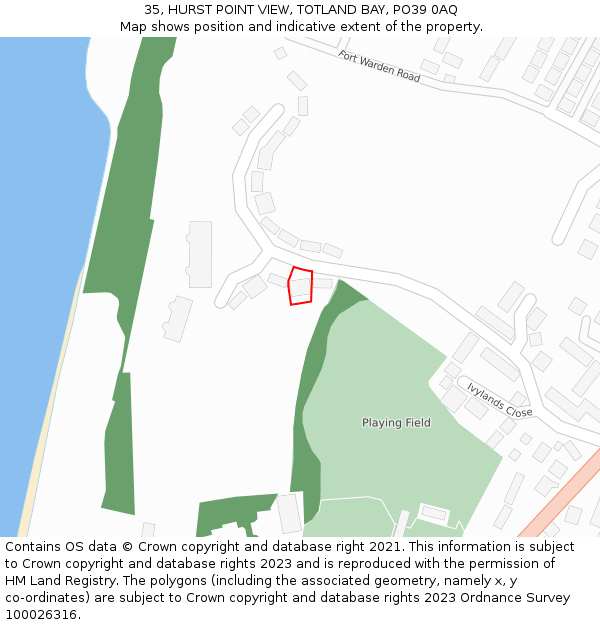 35, HURST POINT VIEW, TOTLAND BAY, PO39 0AQ: Location map and indicative extent of plot