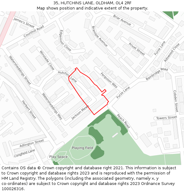 35, HUTCHINS LANE, OLDHAM, OL4 2RF: Location map and indicative extent of plot