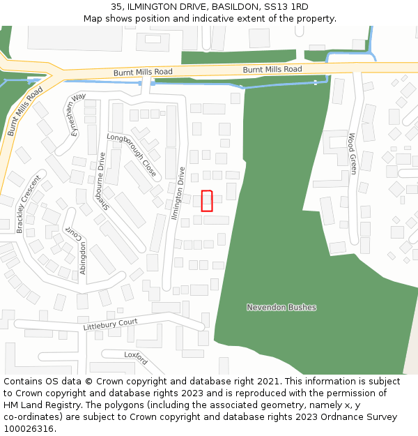 35, ILMINGTON DRIVE, BASILDON, SS13 1RD: Location map and indicative extent of plot