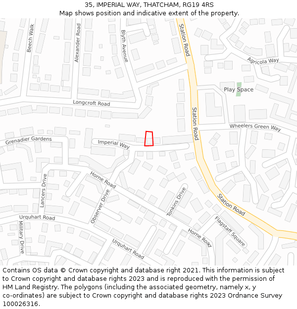 35, IMPERIAL WAY, THATCHAM, RG19 4RS: Location map and indicative extent of plot