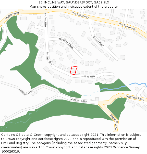 35, INCLINE WAY, SAUNDERSFOOT, SA69 9LX: Location map and indicative extent of plot