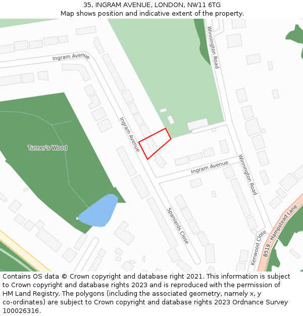 35, INGRAM AVENUE, LONDON, NW11 6TG: Location map and indicative extent of plot
