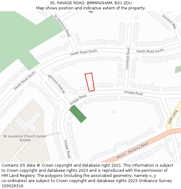 35, INNAGE ROAD, BIRMINGHAM, B31 2DU: Location map and indicative extent of plot
