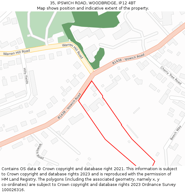 35, IPSWICH ROAD, WOODBRIDGE, IP12 4BT: Location map and indicative extent of plot
