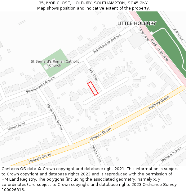 35, IVOR CLOSE, HOLBURY, SOUTHAMPTON, SO45 2NY: Location map and indicative extent of plot