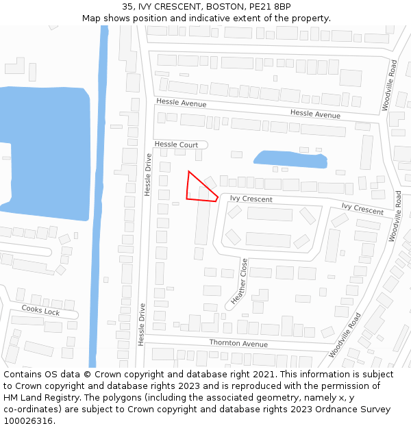 35, IVY CRESCENT, BOSTON, PE21 8BP: Location map and indicative extent of plot