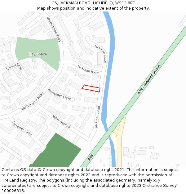 35, JACKMAN ROAD, LICHFIELD, WS13 8PF: Location map and indicative extent of plot