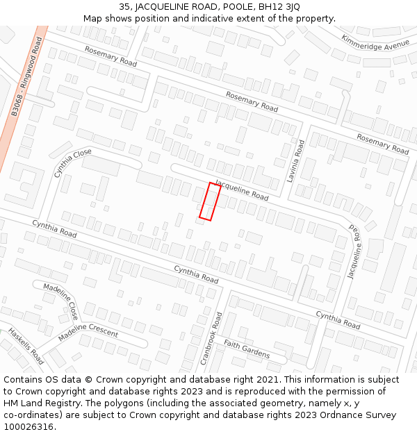 35, JACQUELINE ROAD, POOLE, BH12 3JQ: Location map and indicative extent of plot