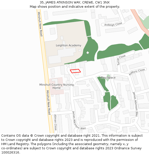 35, JAMES ATKINSON WAY, CREWE, CW1 3NX: Location map and indicative extent of plot