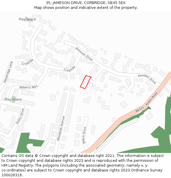 35, JAMESON DRIVE, CORBRIDGE, NE45 5EX: Location map and indicative extent of plot