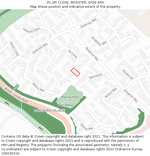 35, JAY CLOSE, BICESTER, OX26 6XN: Location map and indicative extent of plot