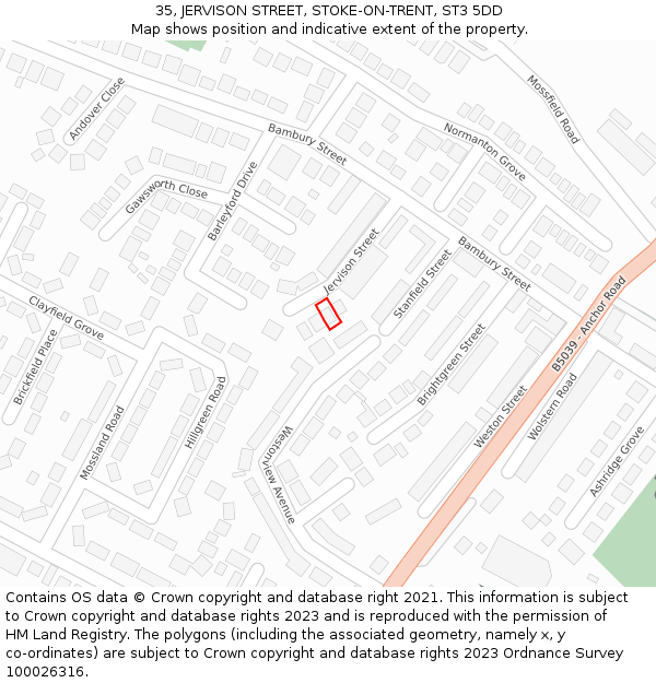 35, JERVISON STREET, STOKE-ON-TRENT, ST3 5DD: Location map and indicative extent of plot