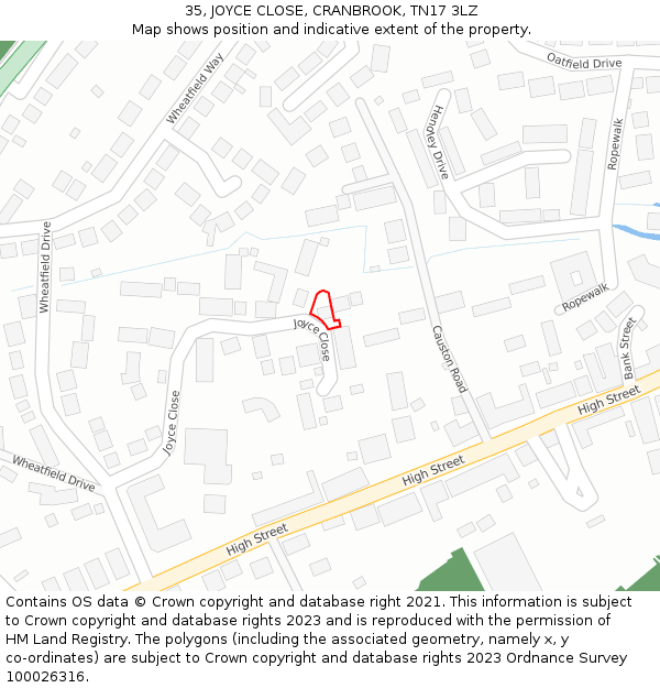35, JOYCE CLOSE, CRANBROOK, TN17 3LZ: Location map and indicative extent of plot