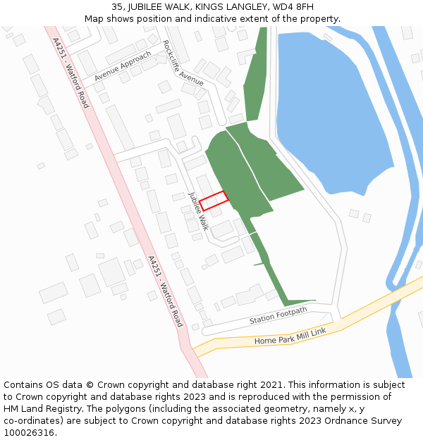 35, JUBILEE WALK, KINGS LANGLEY, WD4 8FH: Location map and indicative extent of plot