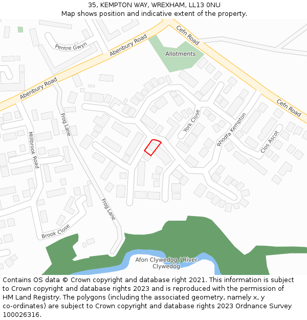 35, KEMPTON WAY, WREXHAM, LL13 0NU: Location map and indicative extent of plot